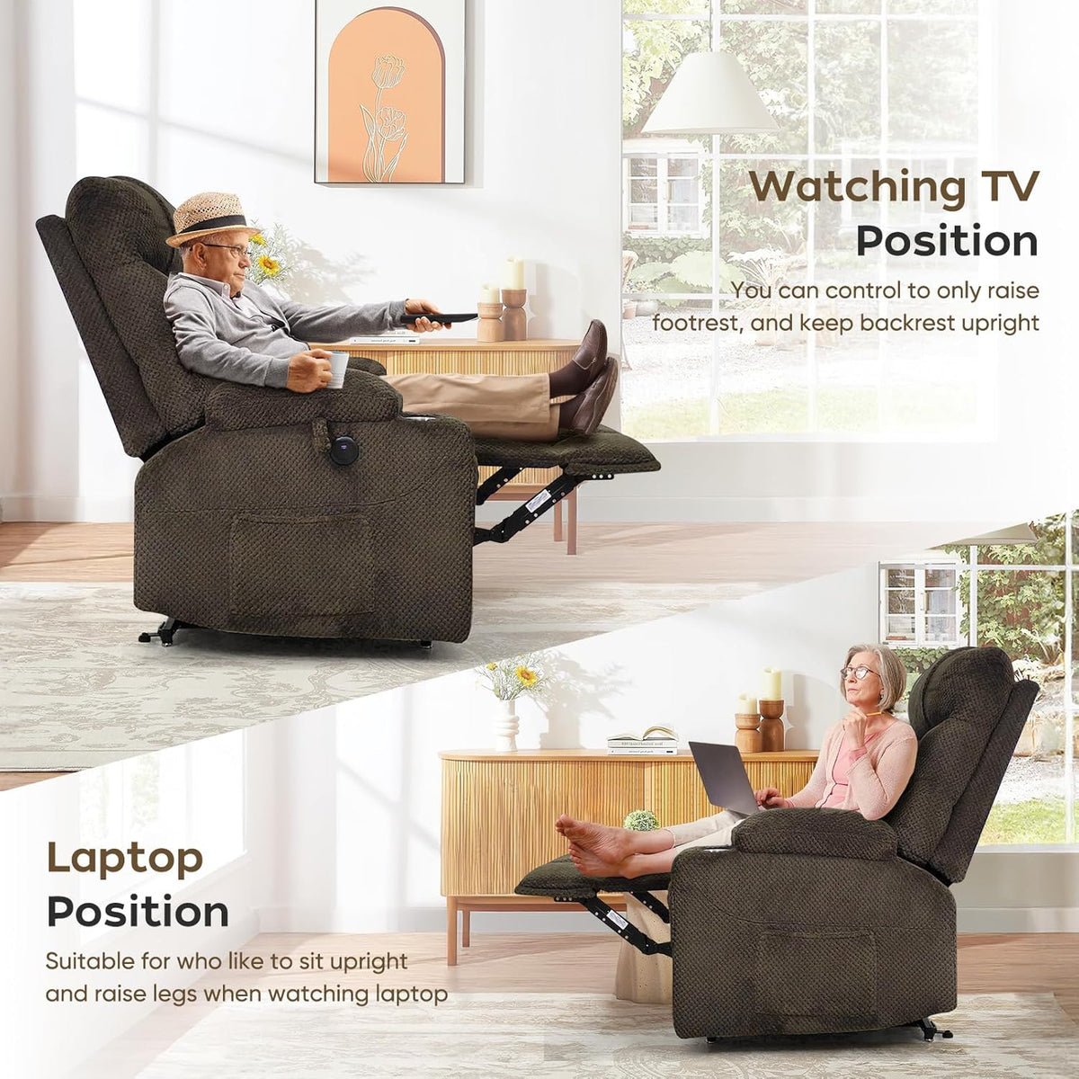 Oversized Dual Motor Lay Flat Power Lift Recliner Chair with Massage, Heating, Lumbar Pillow, USB &