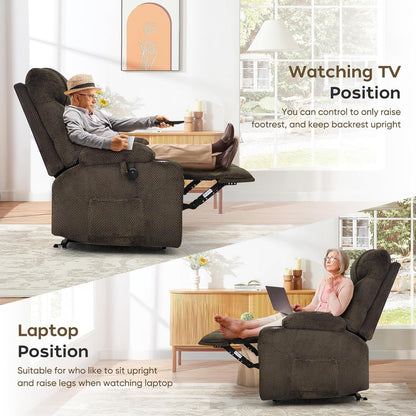 Oversized Dual Motor Lay Flat Power Lift Recliner Chair with Massage, Heating, Lumbar Pillow, USB &