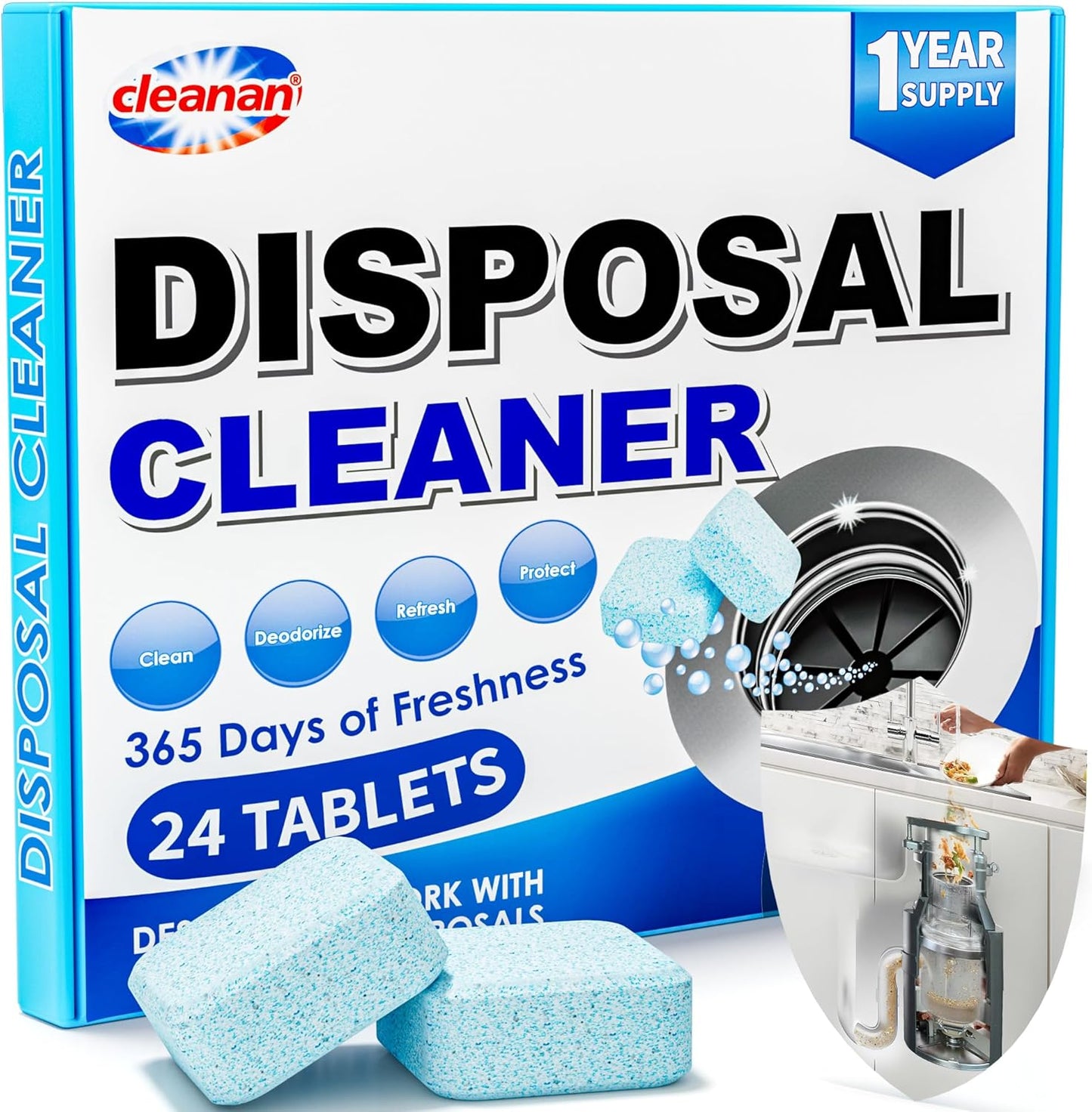 Foaming Garbage Disposal Cleaner and Deodorizer Tablets-24 Pack Food Disposal Cleaner, Quickly