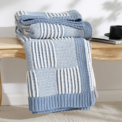 Amélie Home Chenille Knit Throw Blanket for Couch, Checkered Texture Decorative Soft Blanket for