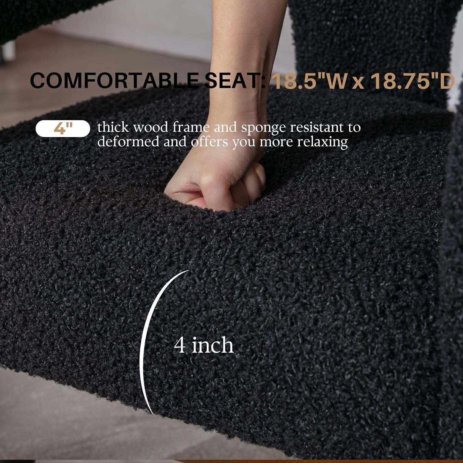 Black Sherpa Dining Chairs Set of 2, Modern Barrel Dining Room Chairs Upholstered Faux Fur Accent