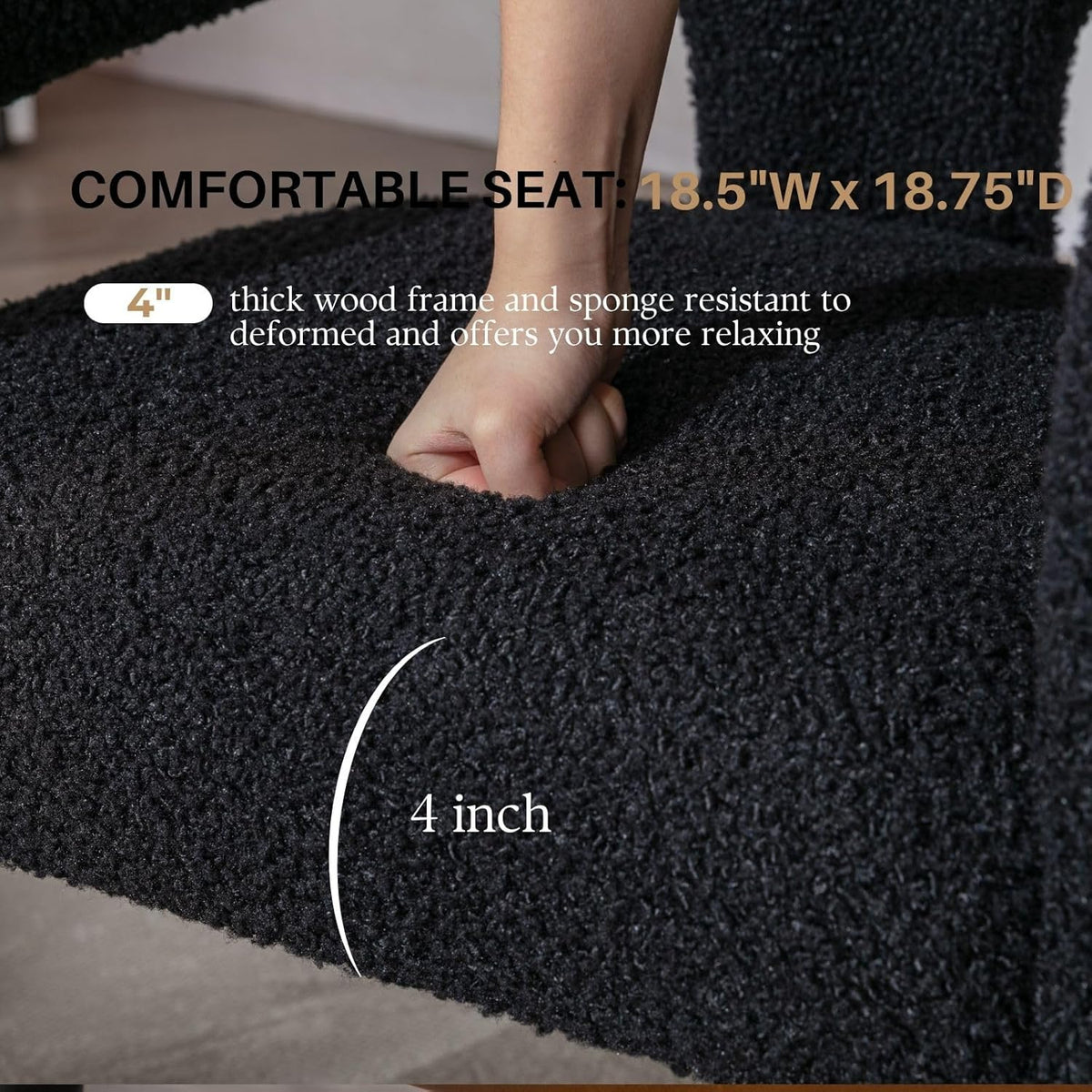 Black Sherpa Dining Chairs Set of 6, Modern Barrel Dining Room Chairs Upholstered Faux Fur Accent