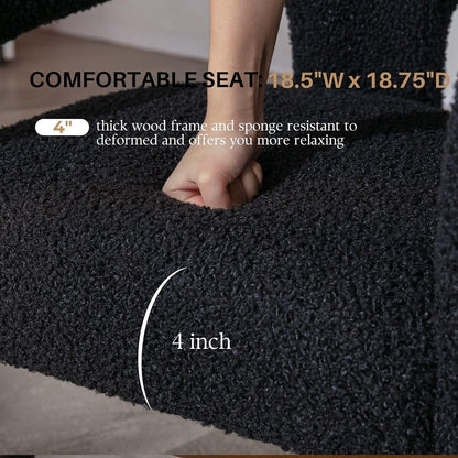 Black Sherpa Dining Chairs Set of 4, Modern Barrel Dining Room Chairs Upholstered Faux Fur Accent