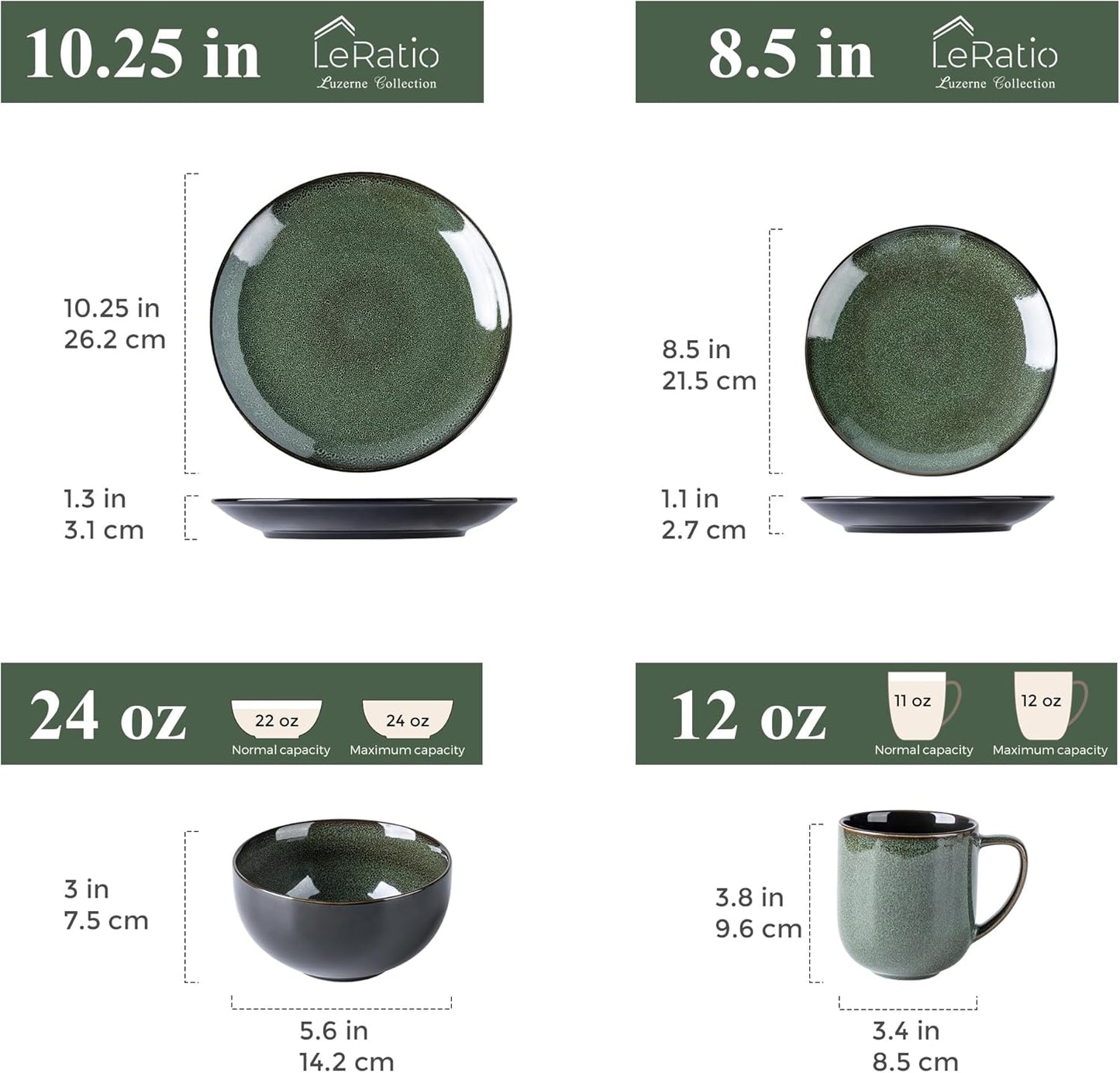 LERATIO Ceramic Dinnerware Sets for 4,16-Piece Reactive Glaze Plates and Bowls Set with Mugs,Highly