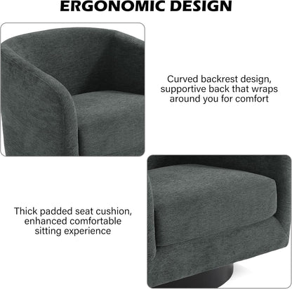 Swivel Barrel Accent Chair, Modern Round Chenille Fabric Arm Chair for Living Room, Bedroom, Comfy