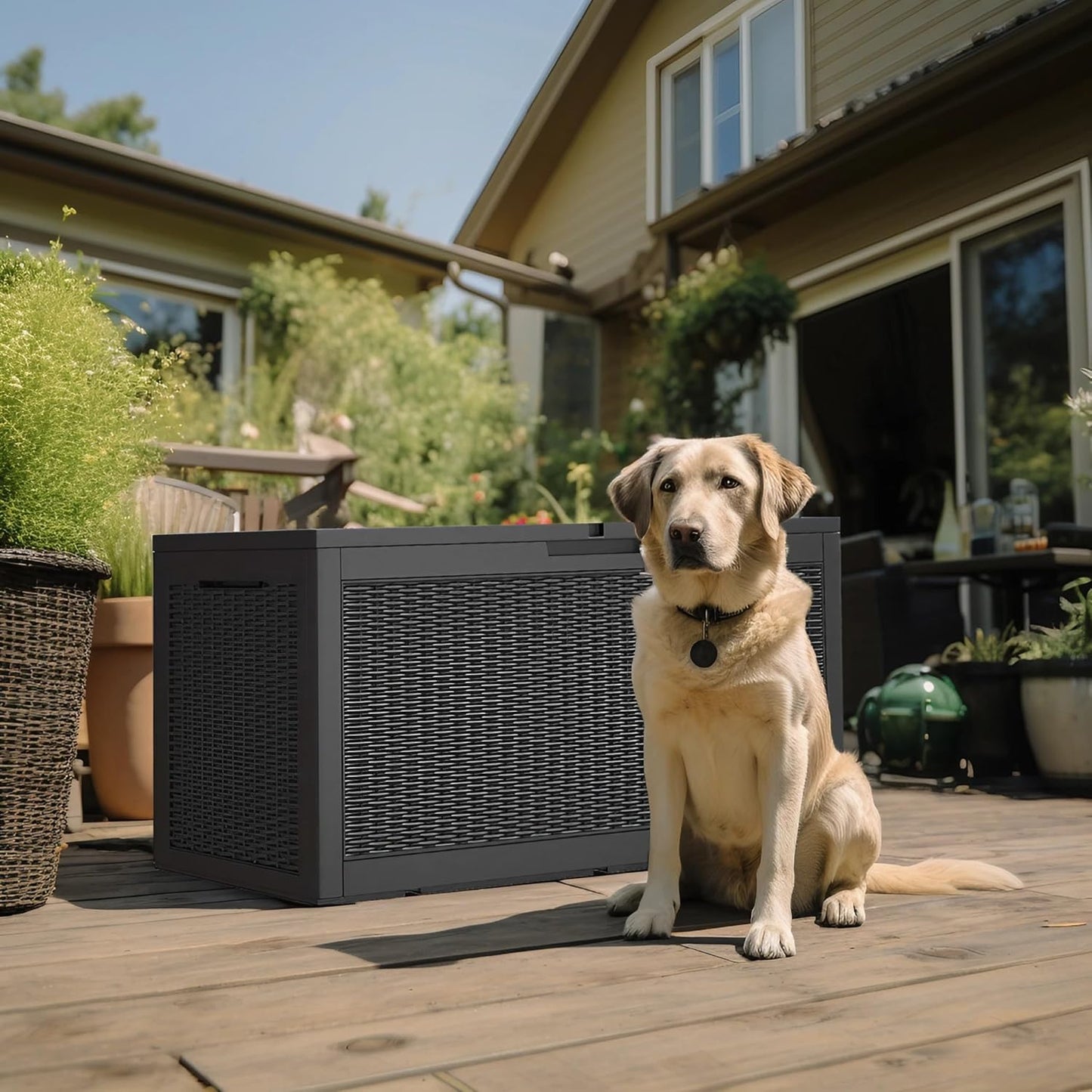 100 Gallon Outdoor Deck Box,Storage Lockable Waterproof Patio Furniture,Garden Tools,Cushions,Pool