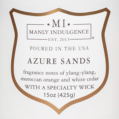 Manly Indulgence Azure Sands Scented Candles for Men, 15 oz Wooden Wick, Premium Soy Blend Wax, 60H