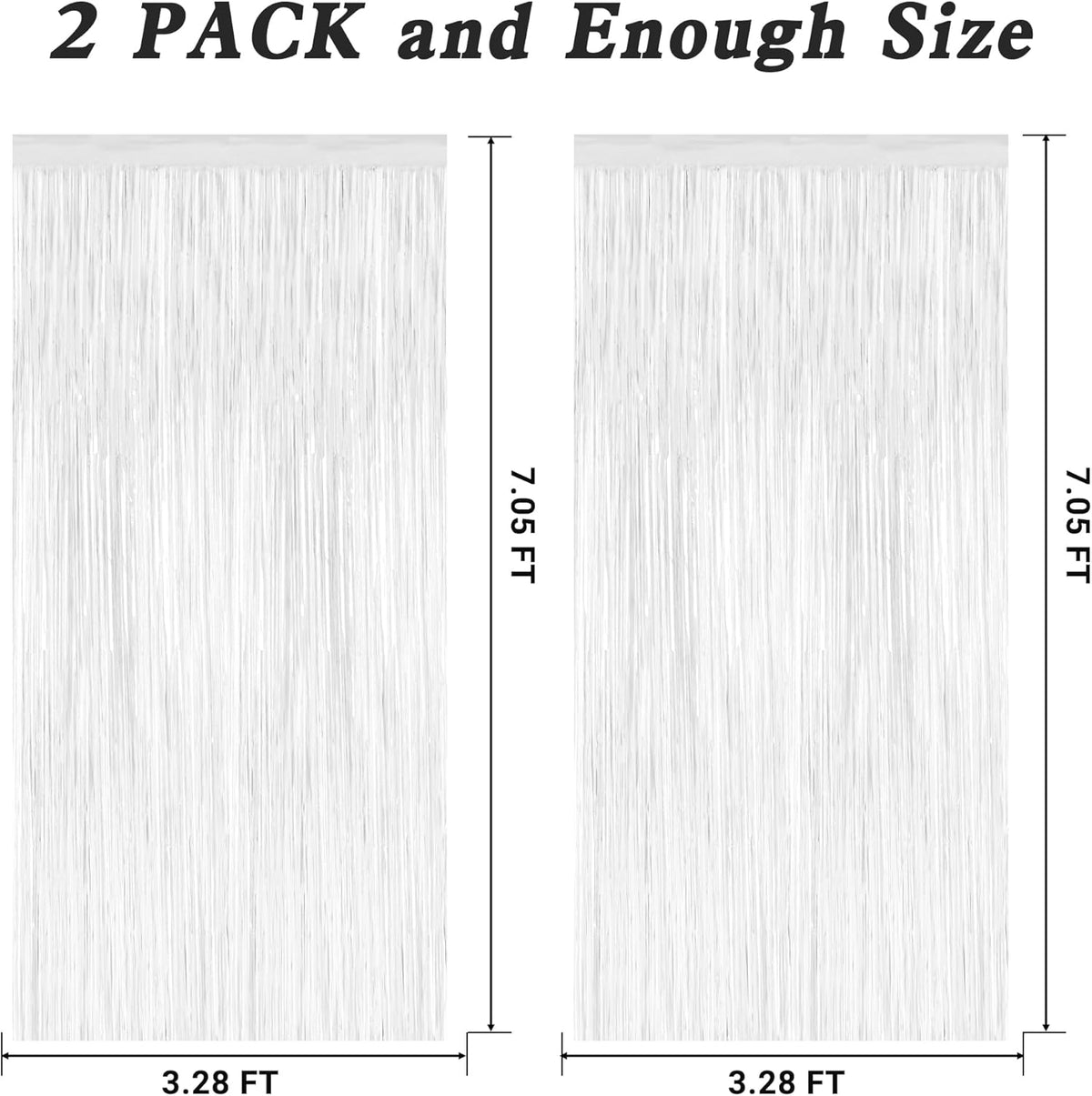 2 Pack Tinsel Backdrop, 3.28 x 7.05 Feet White Party Decorations, Metallic Foil Fringe Curtains