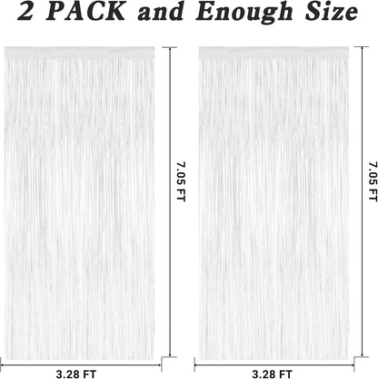 2 Pack Tinsel Backdrop, 3.28 x 7.05 Feet White Party Decorations, Metallic Foil Fringe Curtains