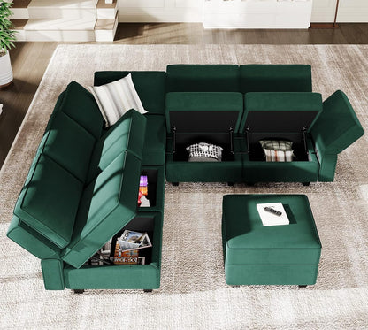 Belffin Modular Sectional Sofa with Storage Seats Velvet L Shaped Corner Couch Convertible