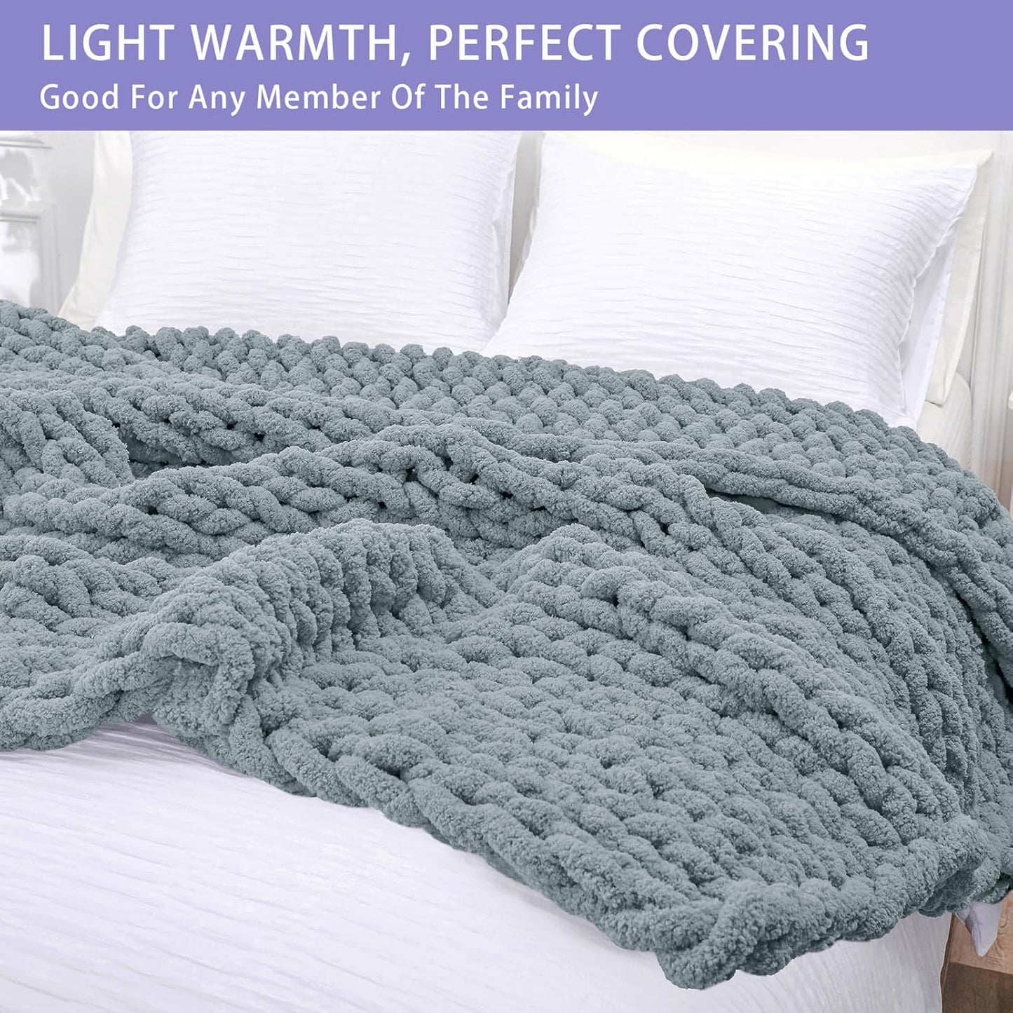 Bigacogo Chunky Knit Throw Blanket for Couch, 51x63 inches, 100% Hand Knitted with Thick Jumbo