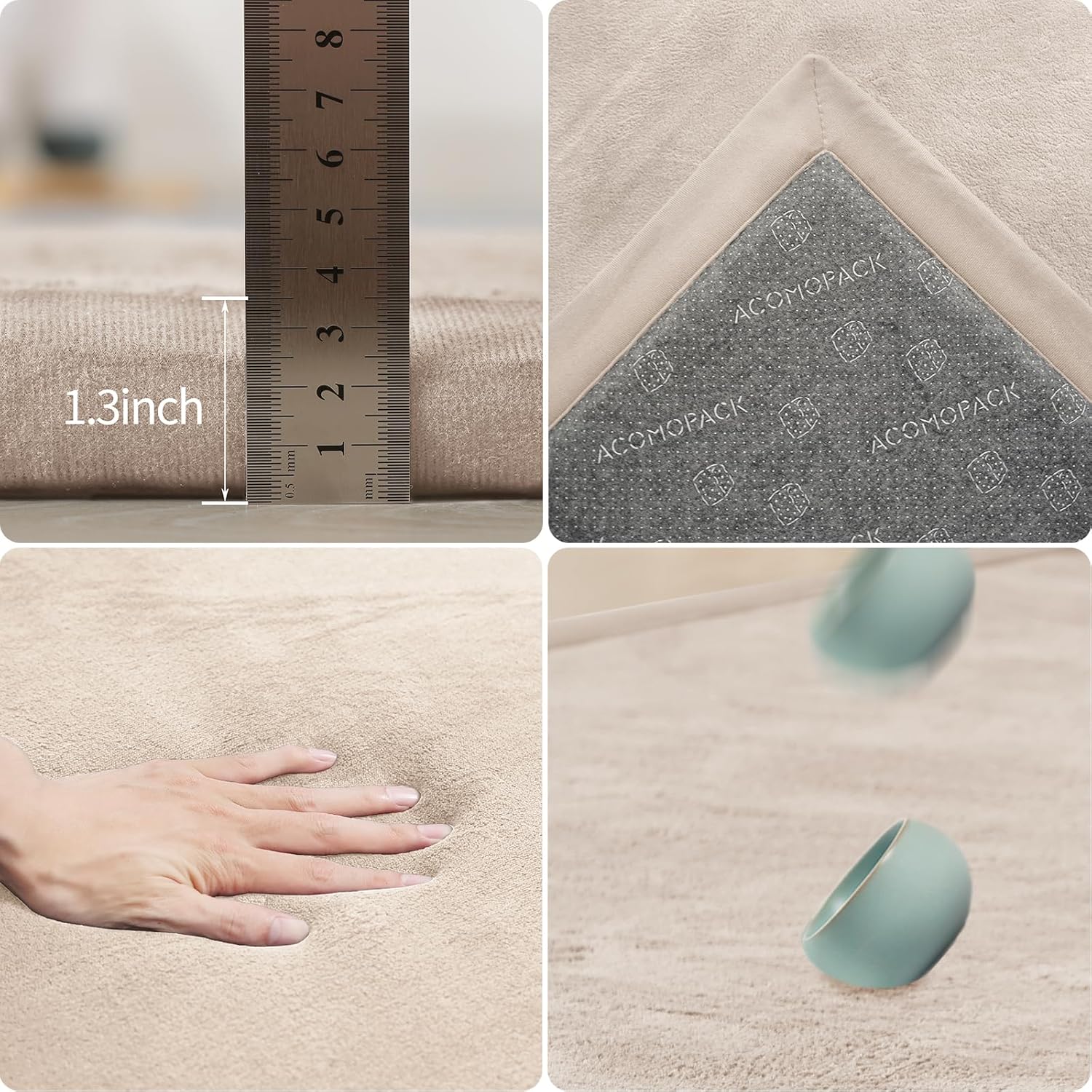 ACOMOPACK Baby Play Mat for Floor 1.3" Thick Memory Foam 50x50 Soft Velvet Playpen Mat for