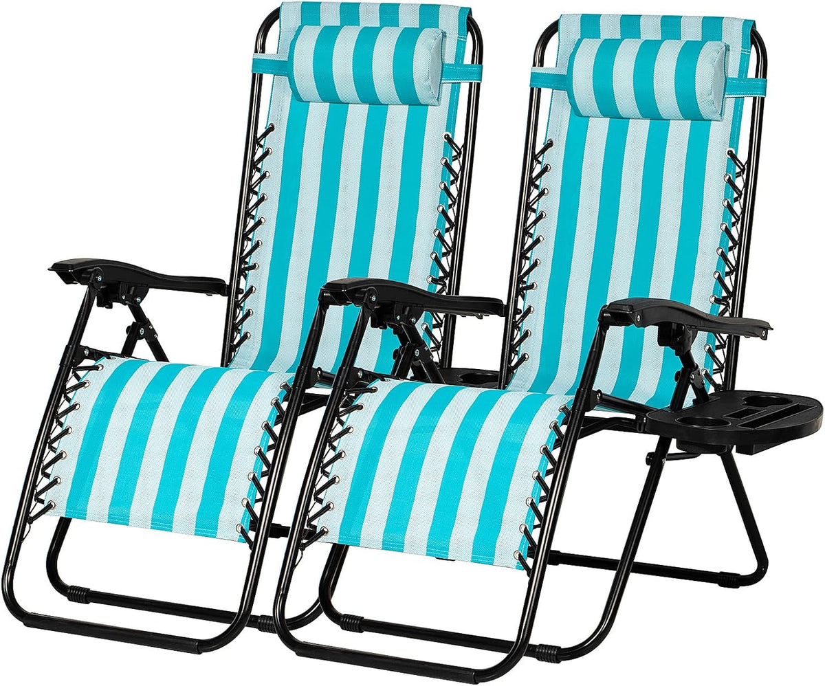 Nazhura Set of 2 Relaxing Recliners Patio Chairs Adjustable Steel Mesh Zero Gravity Lounge Chair