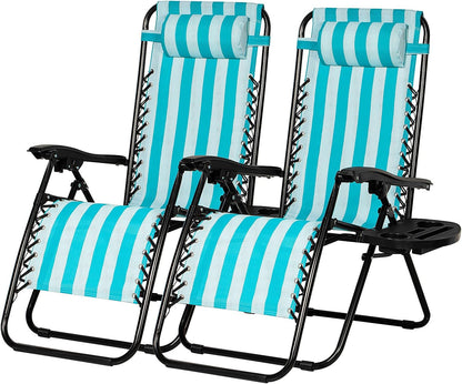 Nazhura Set of 2 Relaxing Recliners Patio Chairs Adjustable Steel Mesh Zero Gravity Lounge Chair