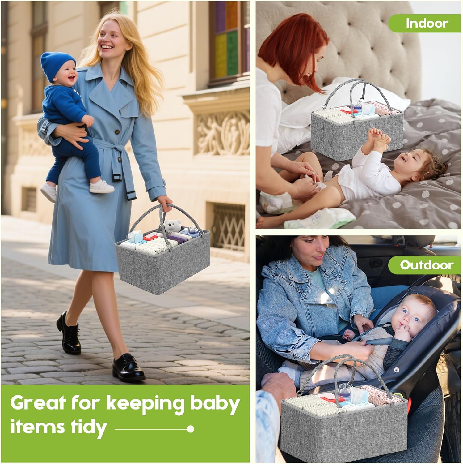 2In1 Baby Diaper Caddy Organizer and Storage, 3 Tier Rolling Cart with Dividers and Drawers, Mobile
