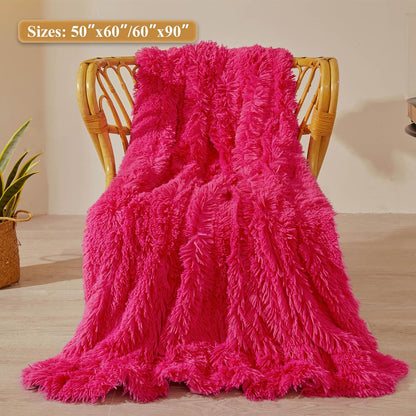 XeGe Luxury Faux Fur Throw, Hot Pink Soft 50x60 Fluffy Blanket, Shaggy Plush Decorative Couch