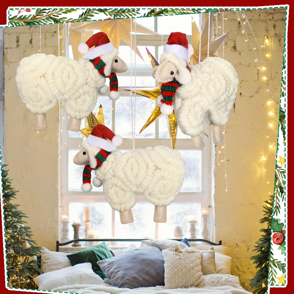 Jenaai 3 Pieces Felt Sheep Christmas Ornaments Sheep Decorative Hanging Ornaments Vintage Farm