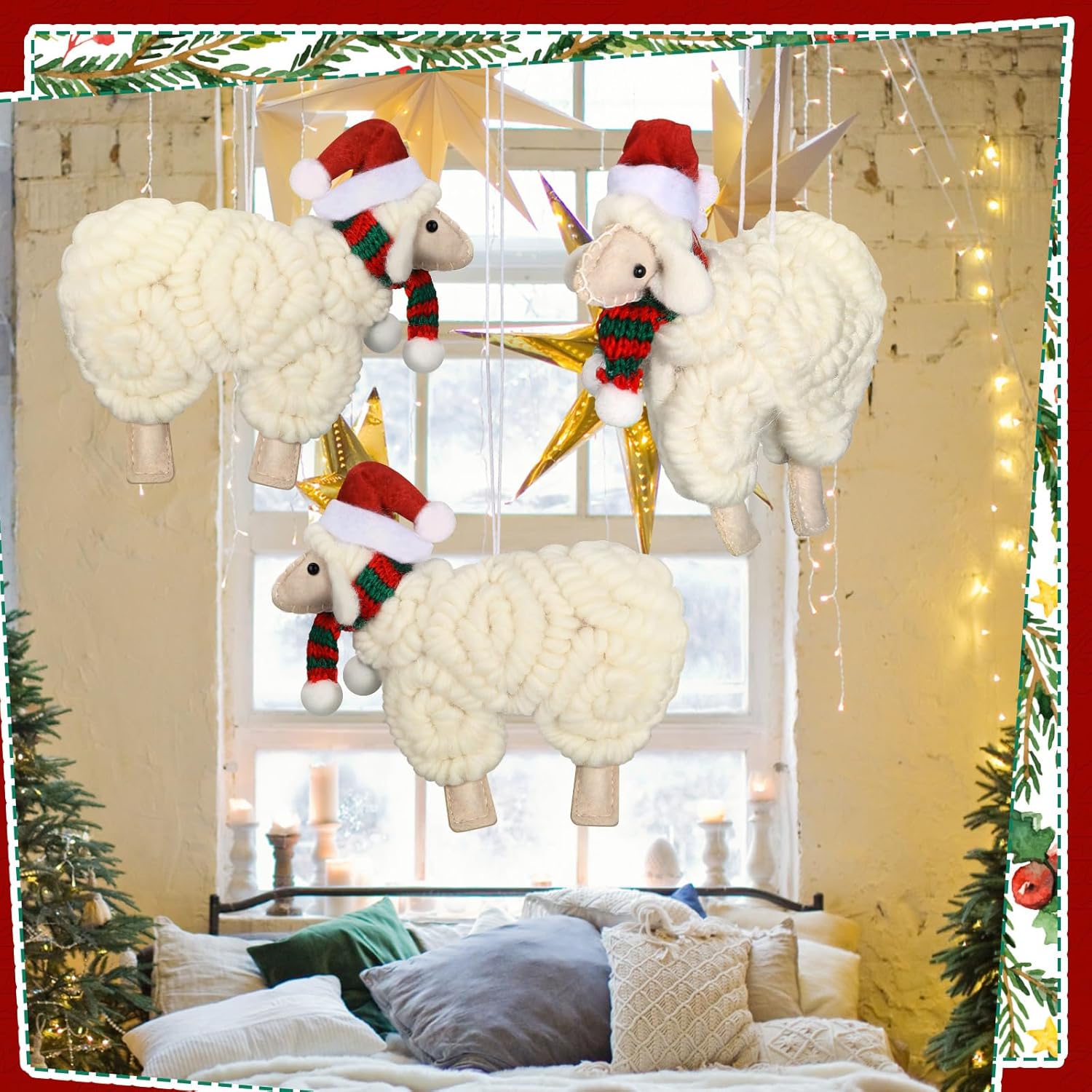 Jenaai 3 Pieces Felt Sheep Christmas Ornaments Sheep Decorative Hanging Ornaments Vintage Farm