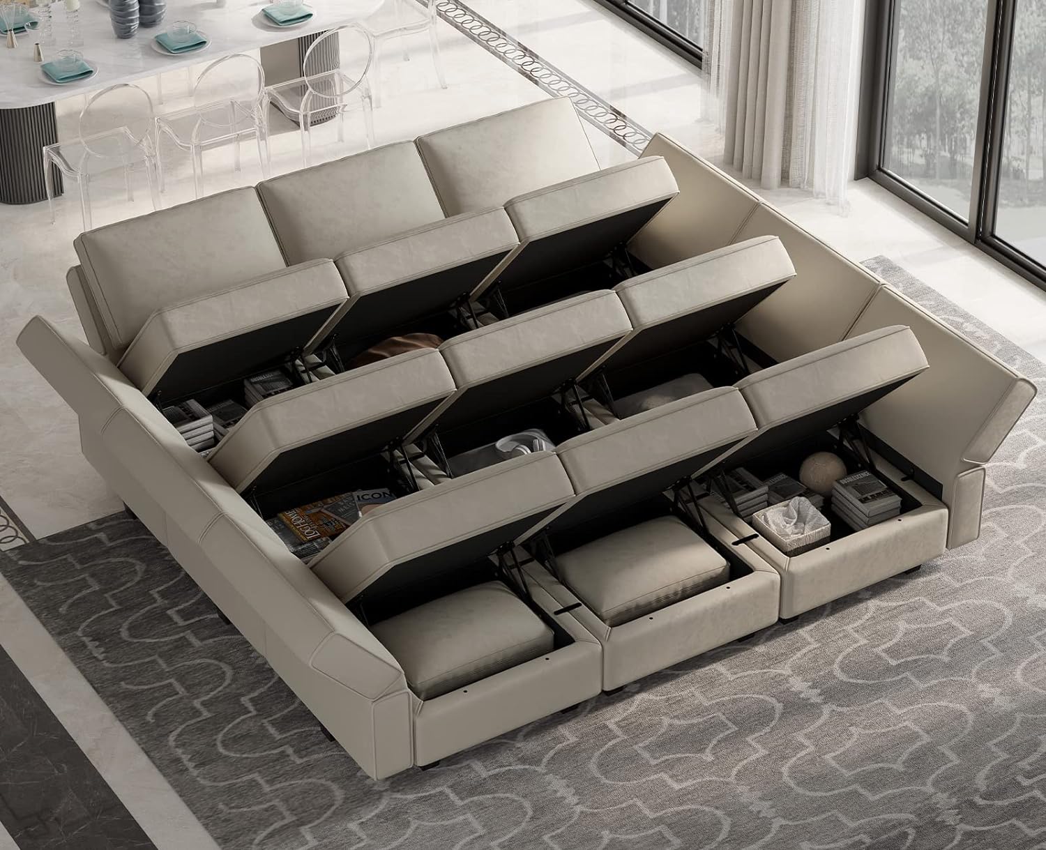 Belffin Modular Sectional Sofa with Ottomans Velvet Reversible Chaise Sleeper Bed Storage Seat
