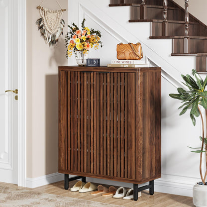 Tribesigns 6-Tier Shoe Cabinet with Shutter Doors, Large Wooden Shoe Organizer Rack with Adjustable