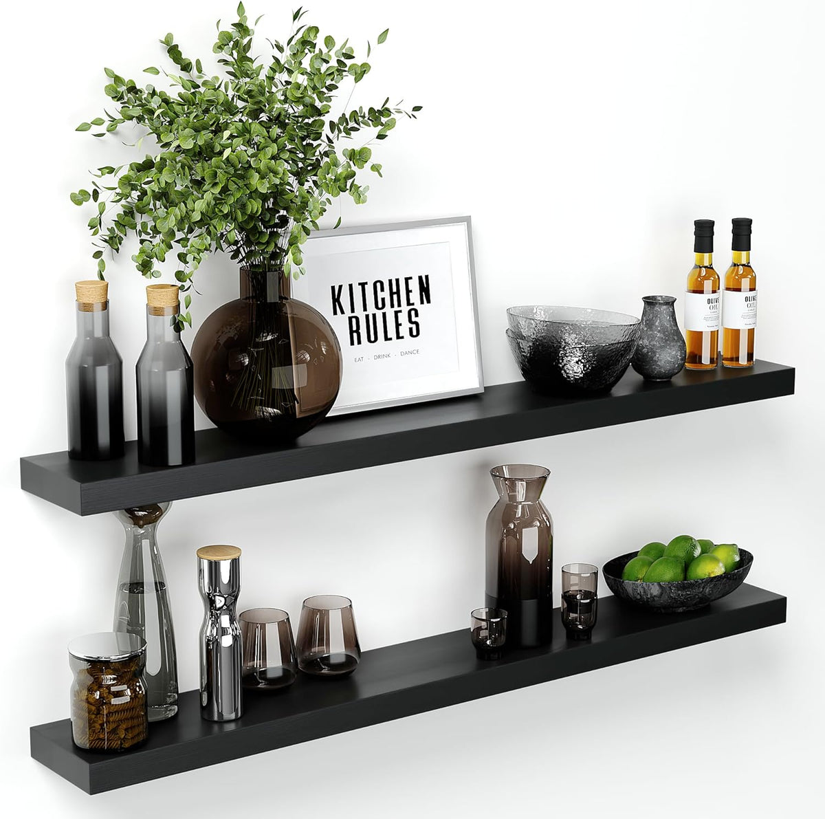 Homeforia Black Floating Shelf 48 inches, High End Solid Real Wood 48 inch Long Floating Shelves