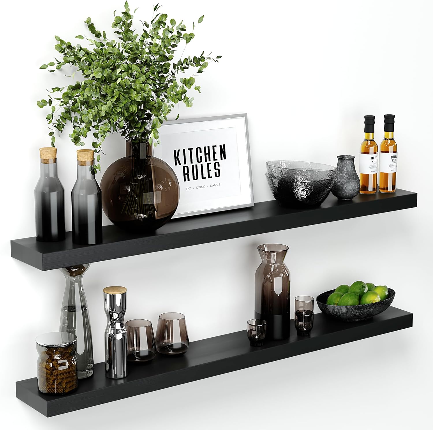Homeforia Black Floating Shelf 48 inches, High End Solid Real Wood 48 inch Long Floating Shelves