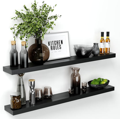 Homeforia Black Floating Shelf 48 inches, High End Solid Real Wood 48 inch Long Floating Shelves