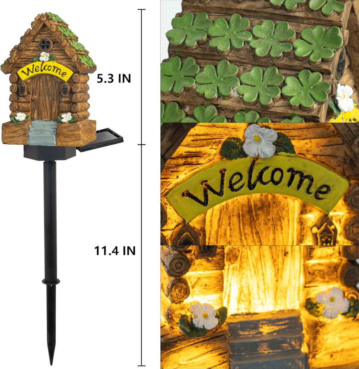 Dazzle Bright Fairy Garden House, 16" Glow in The Dark Cottage with Solar LED Light, Beautiful