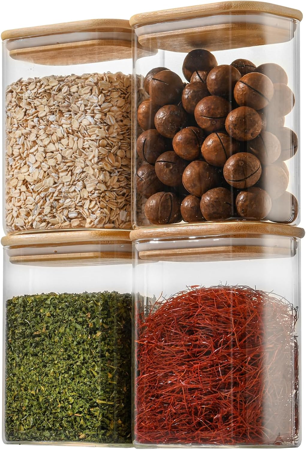 37oz Rectangle Airtight Glass Storage Containers with Bamboo Lids (Set of 4), Square Food Storage