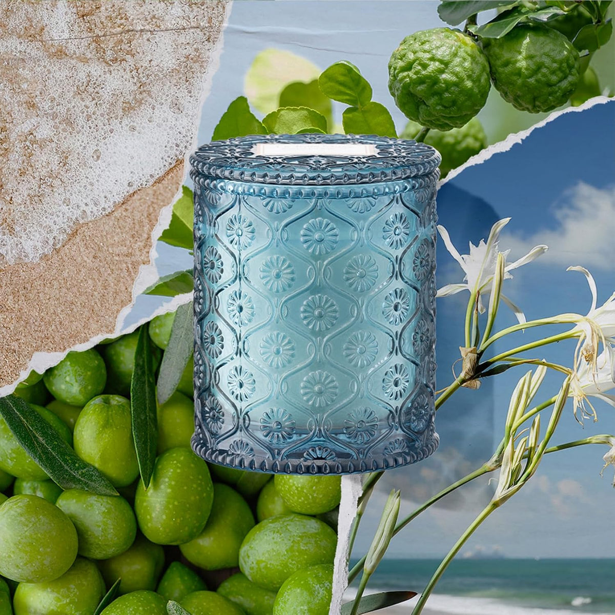 LA JOLIE MUSE Santorini Salt Air Candle - Bergamot, Sea Daffodil, Sandalwood | 6 oz Natural Soy Wax