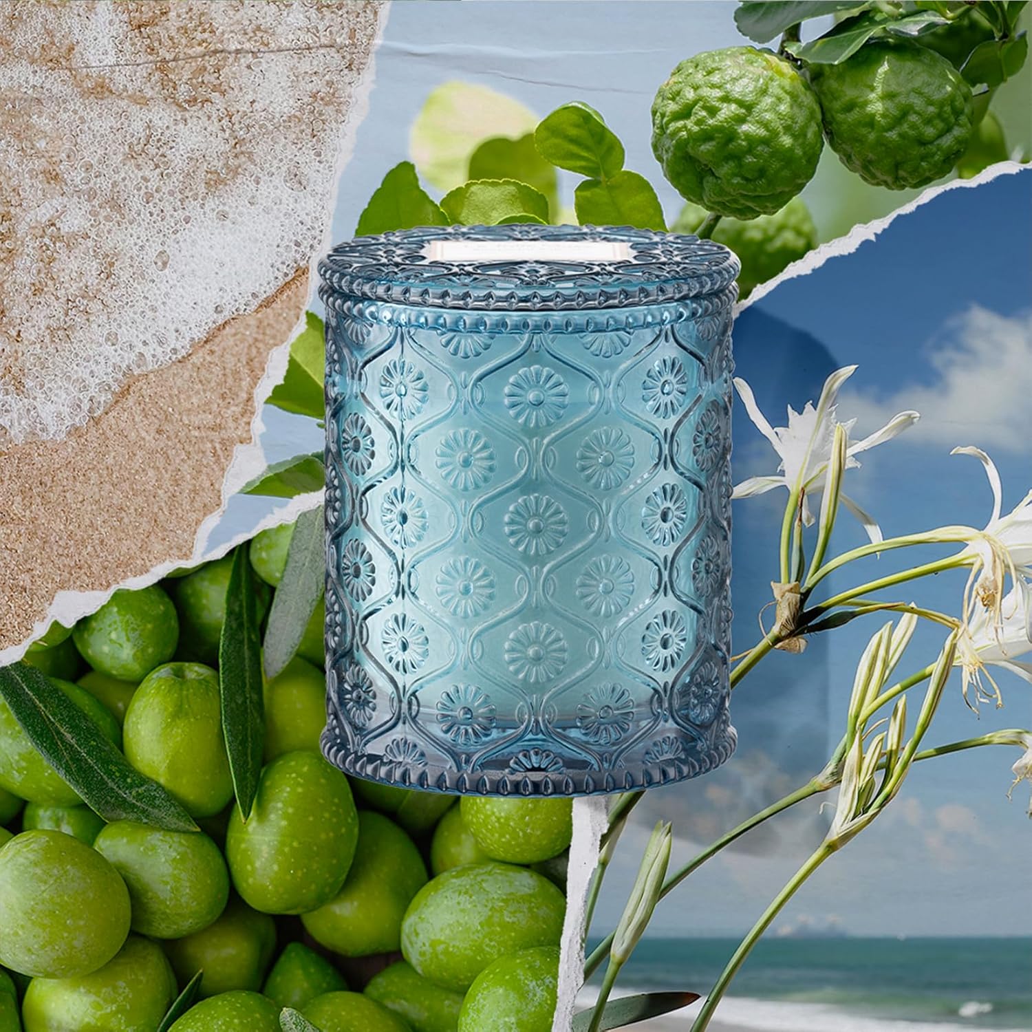 LA JOLIE MUSE Santorini Salt Air Candle - Bergamot, Sea Daffodil, Sandalwood | 6 oz Natural Soy Wax
