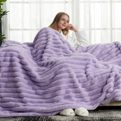 Cozy Bliss Faux Fur Throw Blanket for Couch, Cozy Warm Plush Striped Blanket for Sofa Bedroom
