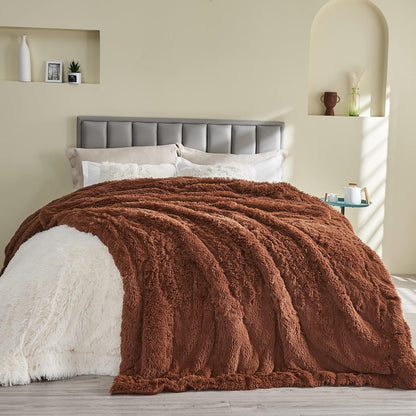 GONAAP Fuzzy Faux Fur Throw Blanket Queen Size Coffee Super Soft Cozy Plush Fuzzy Shaggy Blanket