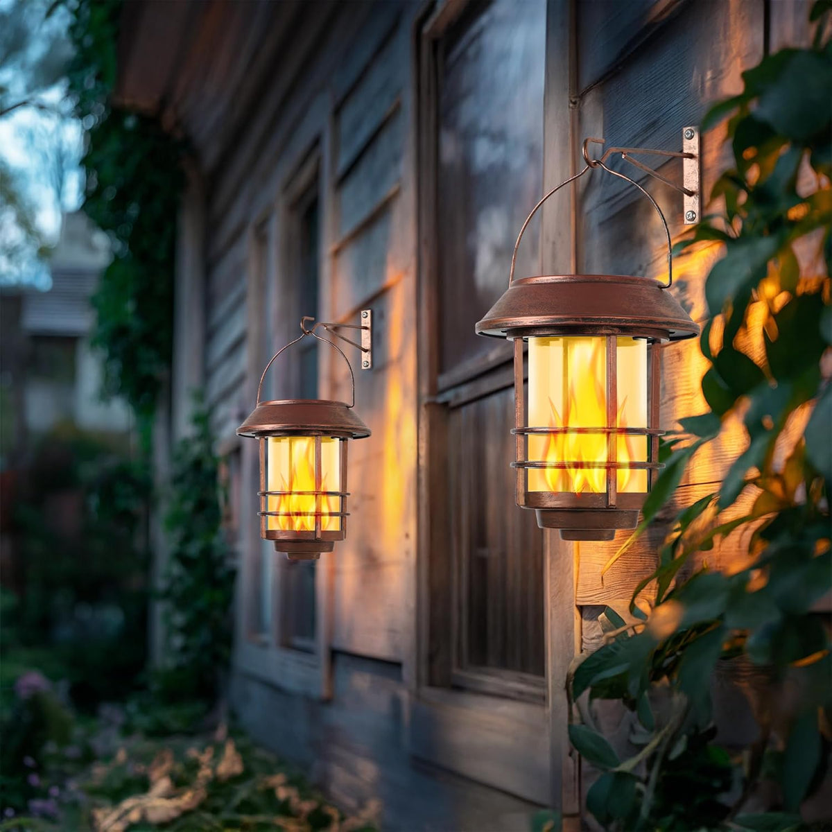 Otdair Solar Wall Lantern Outdoor, Flickering Flames Solar Sconce Lights Outdoor, Hanging Lamps