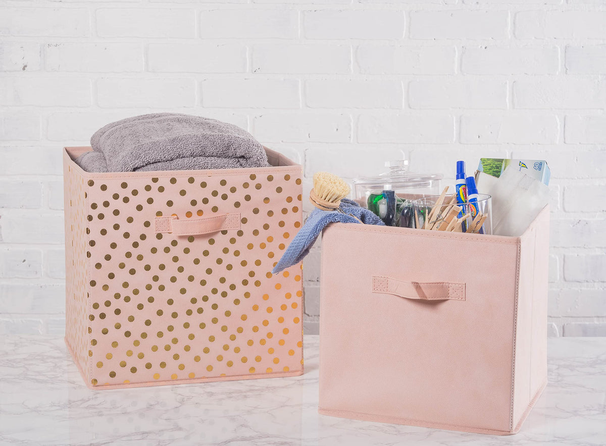 DII Woven Polyester Storage Bin, Polka Dot, Pink & Gold, Small Set of 4