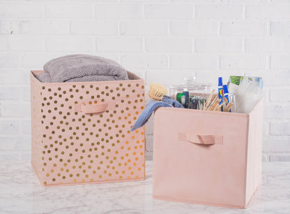 DII Woven Polyester Storage Bin, Polka Dot, Pink & Gold, Small Set of 4