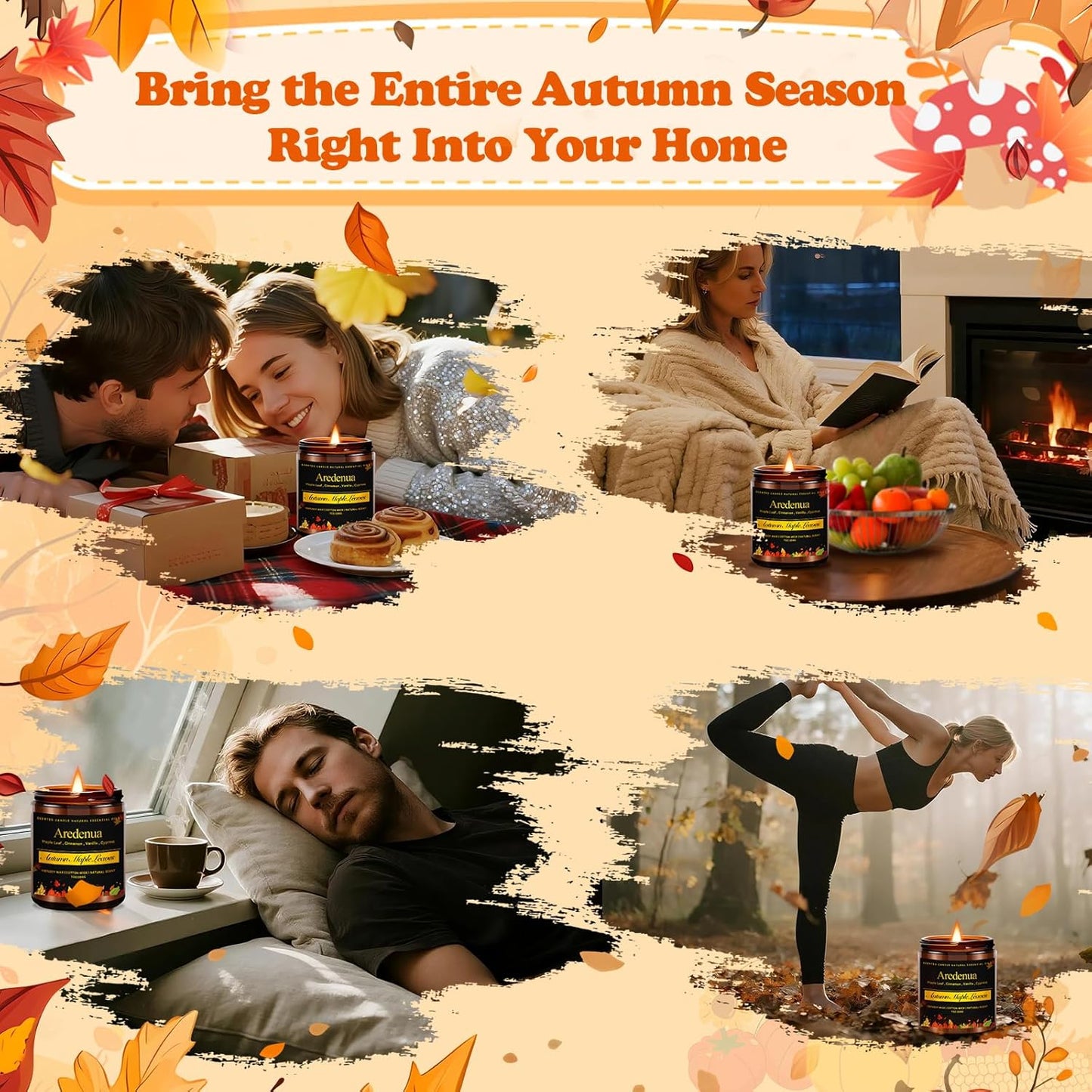 Fall Candles Set | 4 Pack Autumn Scented Candles - Fall Candle Gifts for Women Men, Soy Candles for