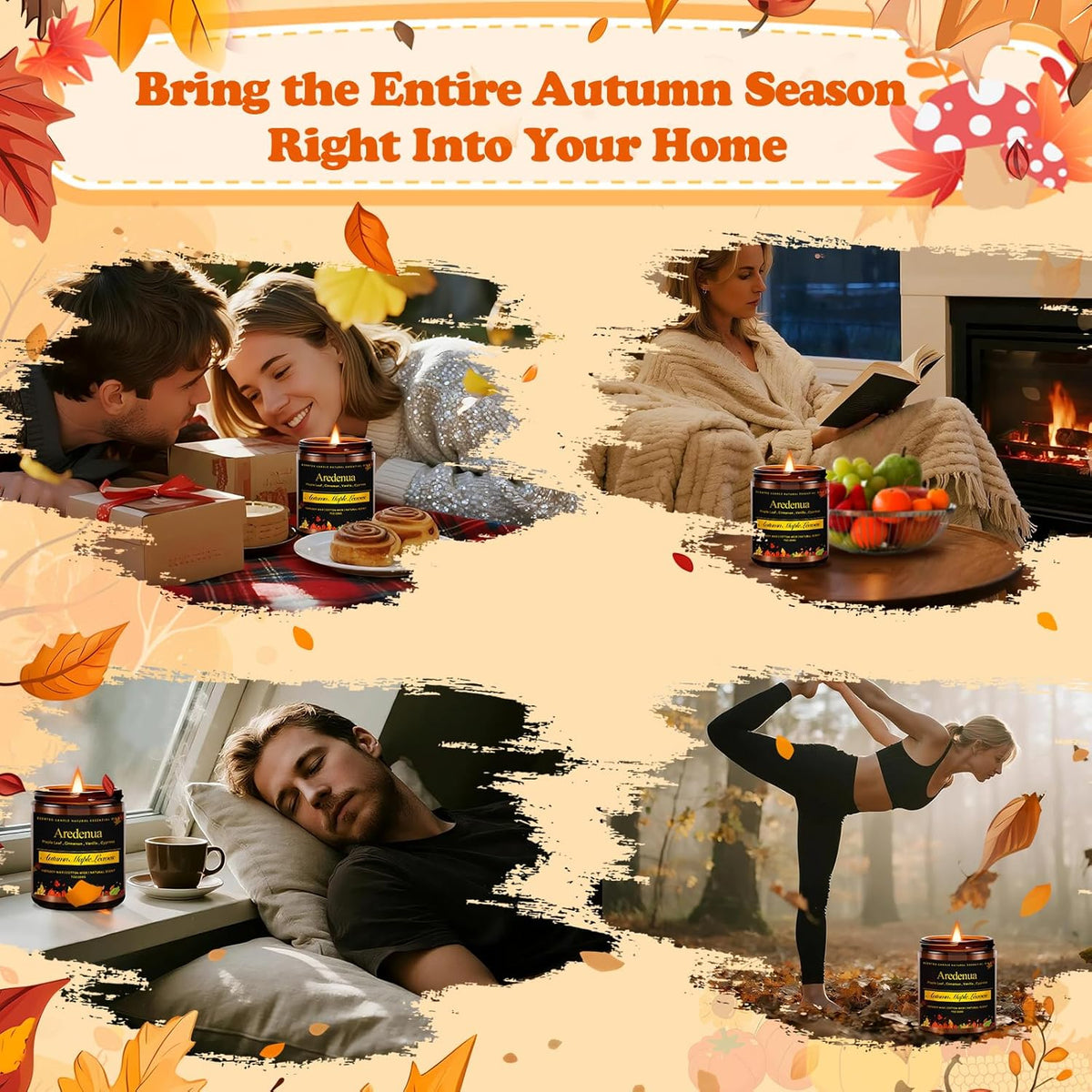 Fall Candles Set | 4 Pack Autumn Scented Candles - Fall Candle Gifts for Women Men, Soy Candles for