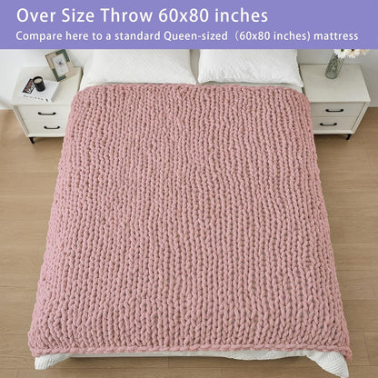 Bigacogo Chunky Knit Throw Blanket for Couch, 60x80 inches, 100% Hand Knitted with Thick Jumbo