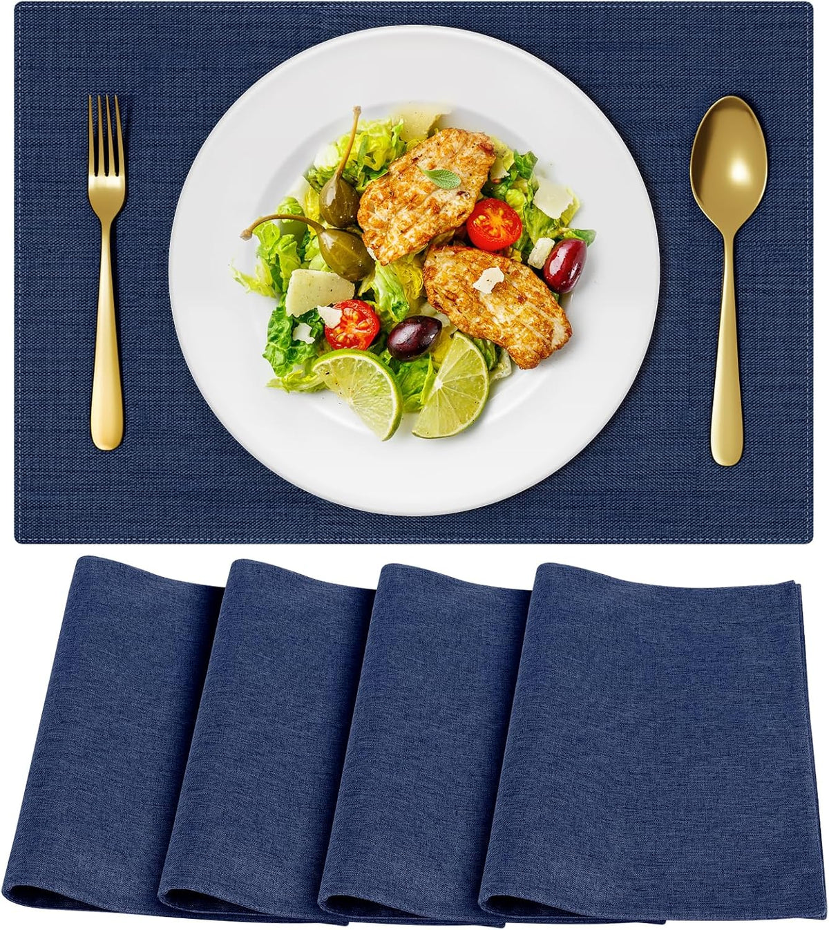 Cloth Placemats, Set of 4 Heat-Resistant Cotton Linen Blend Double Layered Machine Washable Place