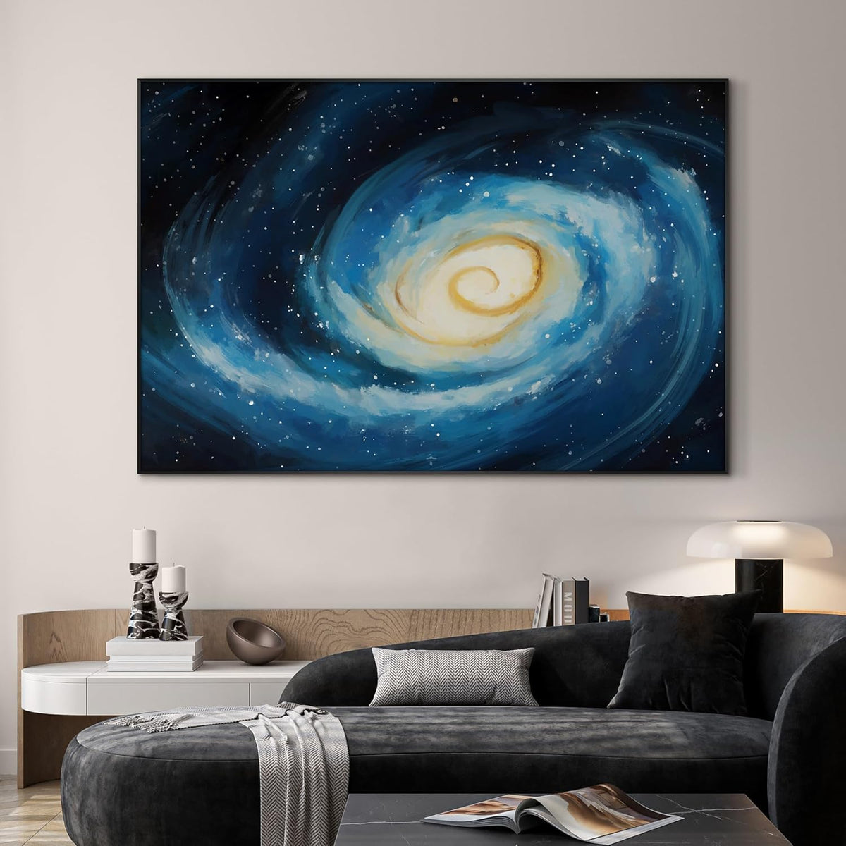 SIGNWIN 46"x72" Extra Large Framed Wall Art Spiral Galaxy Vivid Blue and Yellow Cosmic Space
