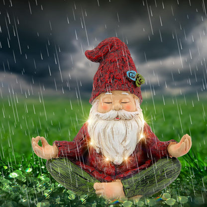Garden Yoga Gnome Statue, Outdoor Gnomes Figurine with Solar Lights, Knome in Yoga Pose for Garden