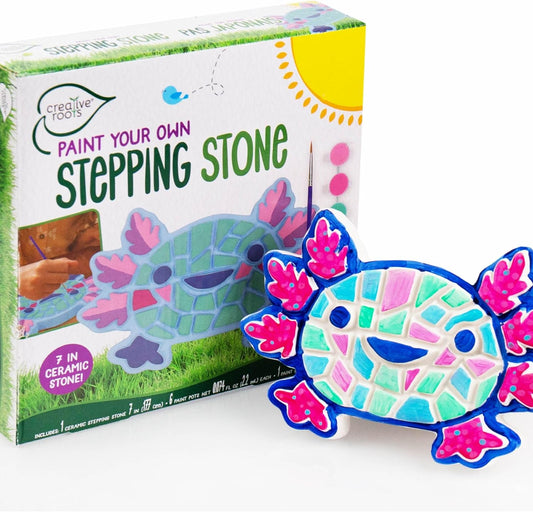 Creative Roots Axolotl Stepping Stone Kit, 7-Inch Paintable Ceramic Stepping Stone, Includes 6