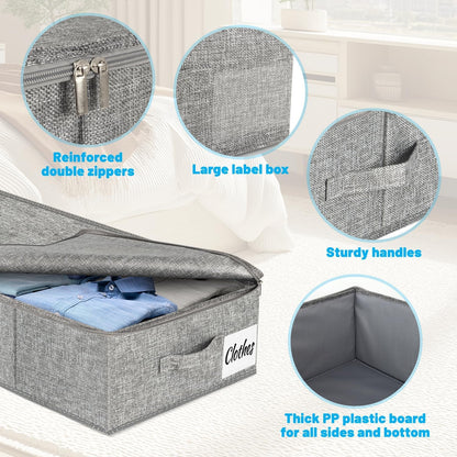 Under Bed Storage Container Bin 3 Pack, Low Profile Foldable Underbed Clothes Storage Organizer W/
