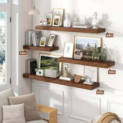 Heimlove 36 Inch Floating Shelves for Wall Set of 2,Rustic Brown Wall Shelves for Storage & Decor