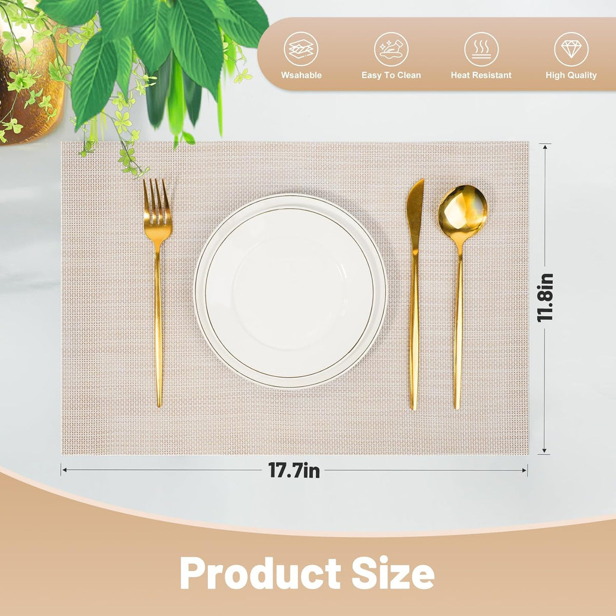 Placemats Set of 12，Non-Slip PVC Weave Table Mats Easy to Clean，Heat Resistant Place Mats for
