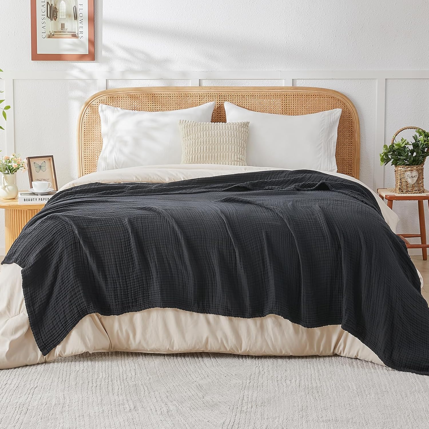 EMME Cotton Muslin Large Throw Blanket Couch Breathable Gauze Blanket Soft Lightweight Bed Blankets