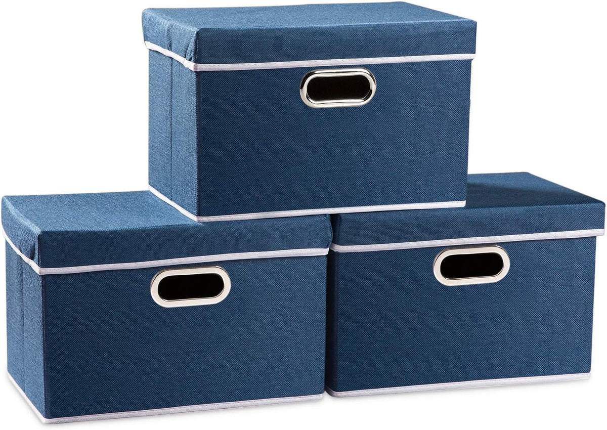 PRANDOM Collapsible Storage Bin with Lid [3-Pack] Fabric Foldable Storage Box Organizer Container