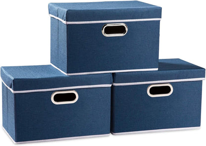 PRANDOM Collapsible Storage Bin with Lid [3-Pack] Fabric Foldable Storage Box Organizer Container