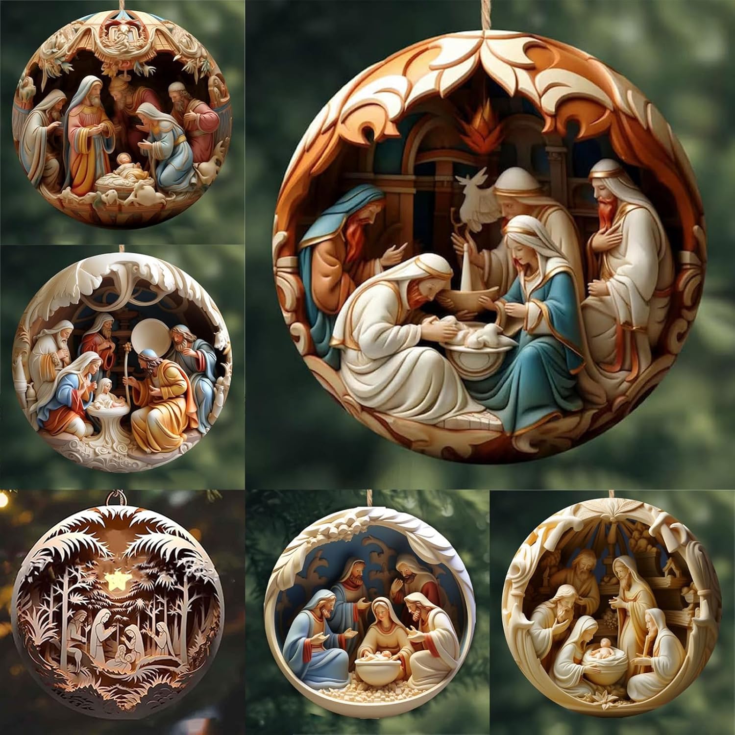 6 Pack Nativity Scene Ornaments - 3.15'' Diameter & Gifts Boxed Keepsake | Christmas Tree Nativity
